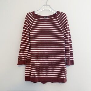 Loro Piana 100% Cashmere Sweater Brown Striped Boat Neck 3/4 Sleeve Women’s